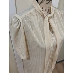Vintage 80s Devon Cream Dot Twee Blouse Tie Neckline
